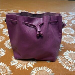 Portland Leather Purple Leather Drawstring Bucket Bag